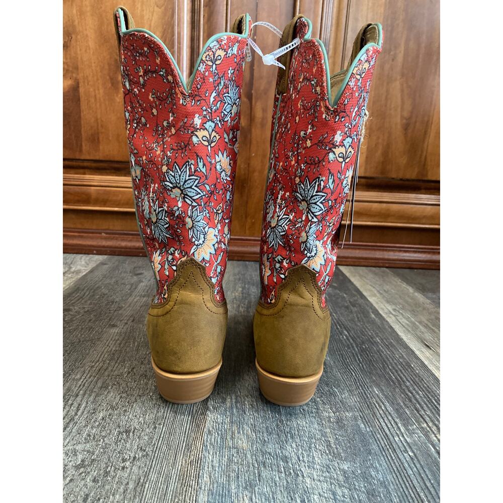 Twisted X Women's 12" Hooey Boots Size 8B Rustic Brown and Red Floral Shaft - Picture 4 of 9